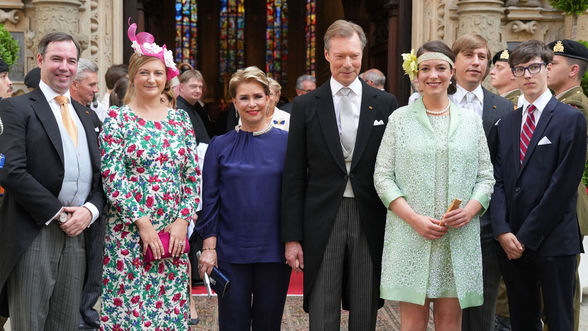 Prince Guillaume standing with Princess Stephanie, Grand Duchess Maria Teresa, Grand Duke Henri and Princess Alexandra