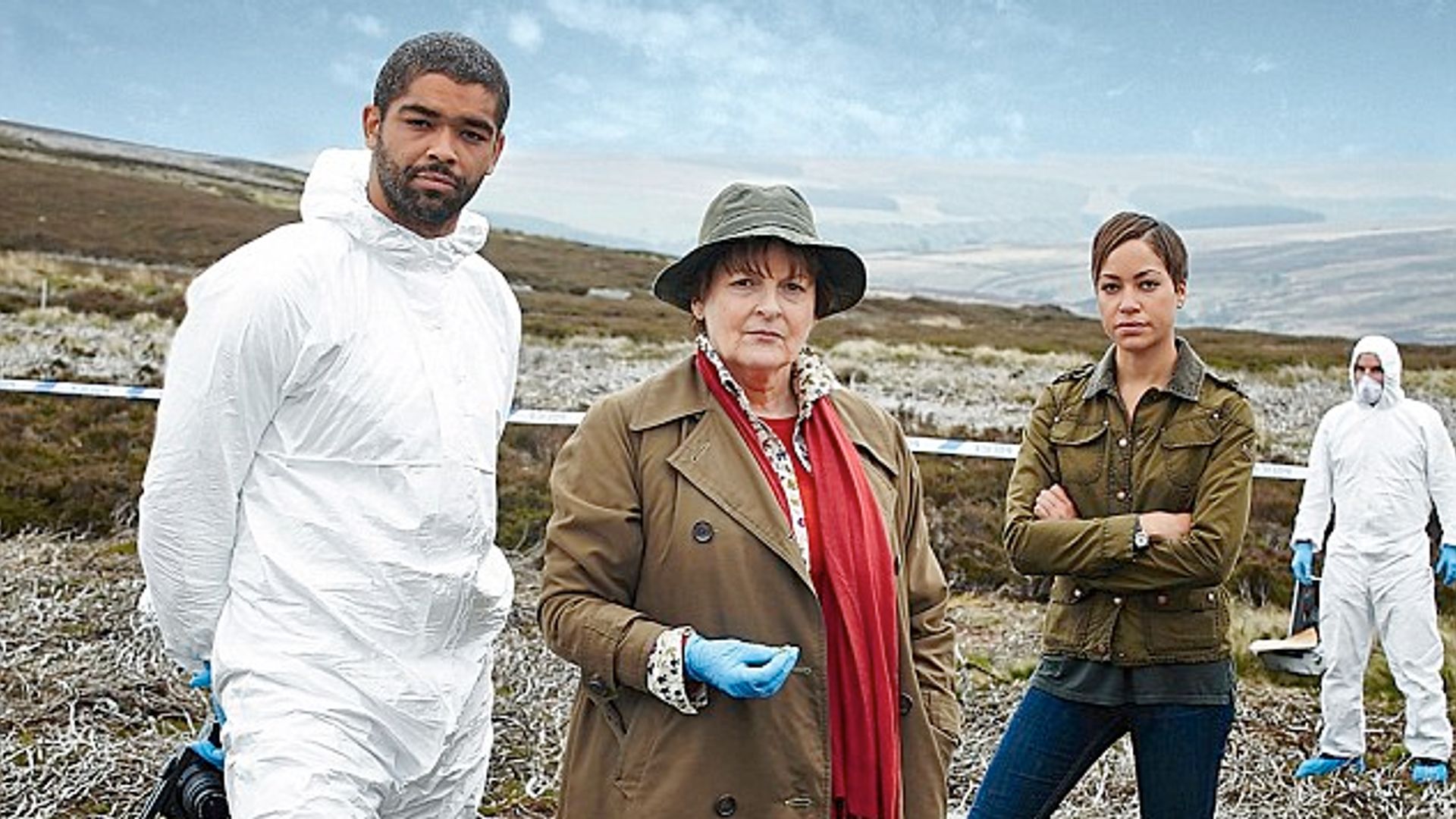 KINGSLEY BEN-ADIR as DR Marcus Summer,BRENDA BELTHYN as DCI Vera Stanhope and CUSH JUMBO as DC Bethany Whelan.