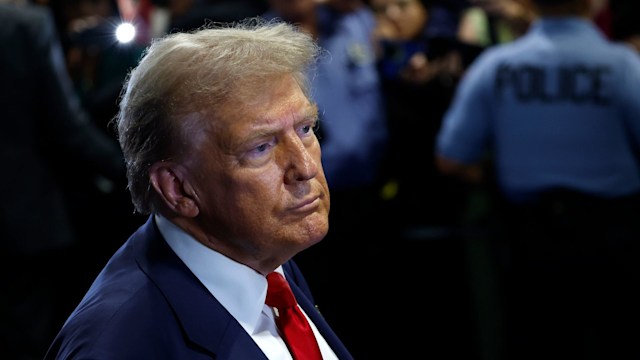 Republican presidential nominee, former U.S. President Donald Trump speaks to reporters in the spin room after debating Democratic presidential nominee, U.S. Vice President Kamala Harris, at Pennsylvania Convention Center on September 10, 2024 in Philadelphia, Pennsylvania. After earning the Democratic Party nomination following President Joe Biden's decision to leave the race, Harris faced off with Trump in what may be the only debate of the 2024 race for the White House.