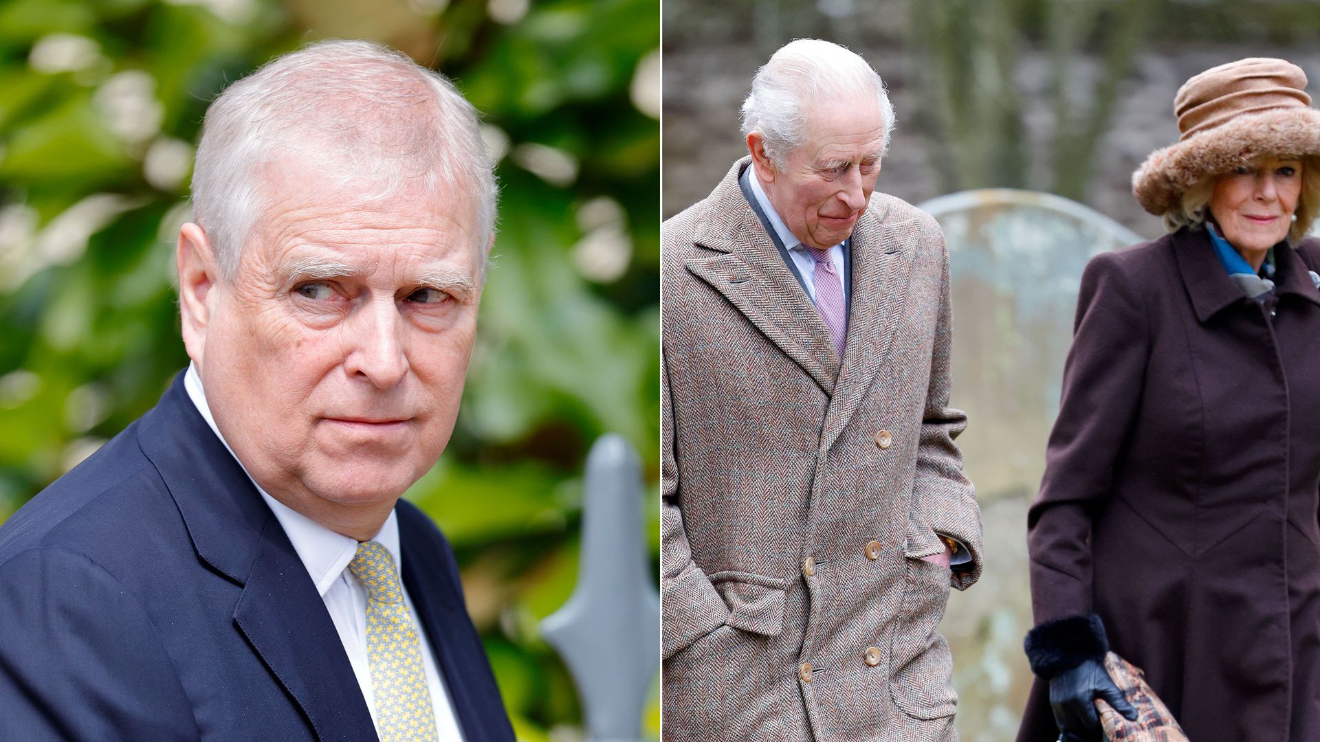 Charles and Camilla  at church and Andrew