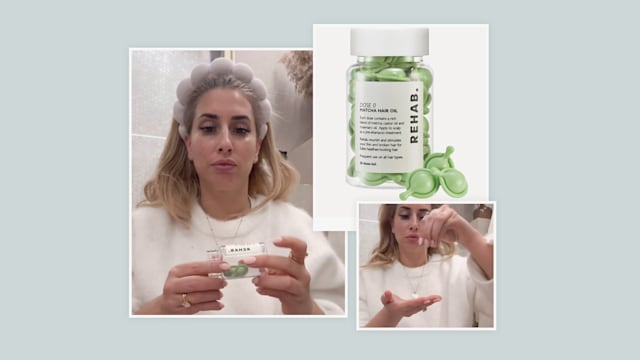 Stacey Solomon using Rehab Matcha Hair Oil