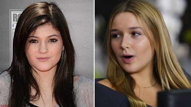 split screen photo of Harper Beckham and Kylie Jenner