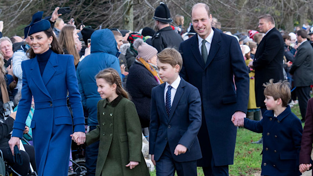 Prince and Princess of Wales walk to church with their children