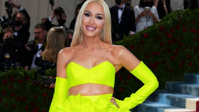 gwen stefani yellow dress tan