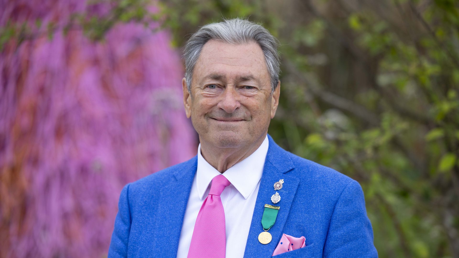 Alan Titchmarsh in blue jacket and pink tie