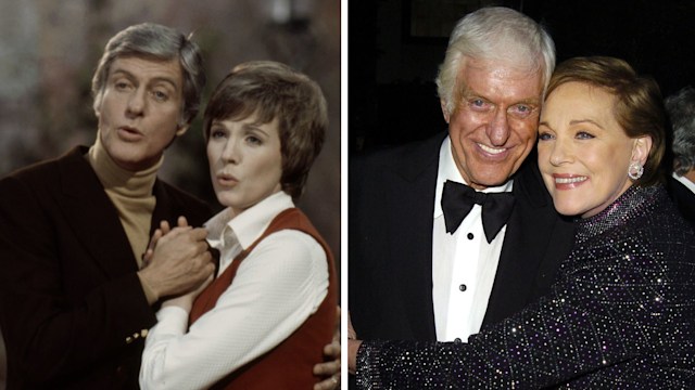 Split image of Julie Andrews and Dick van Dyke in 1974 vs 2004