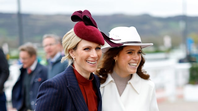 Zara Tindall and Princess Eugenie smiling and walking