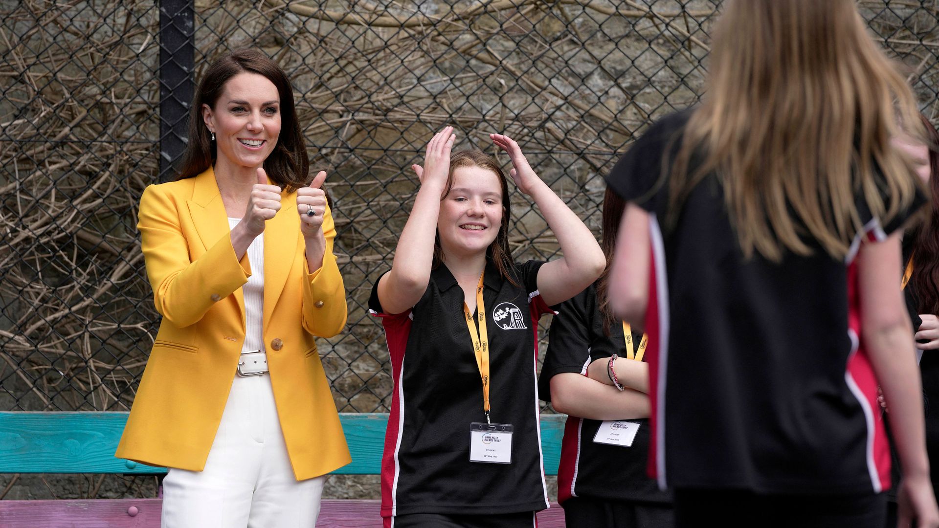 Princess Kate gives a thumbs up during her visit