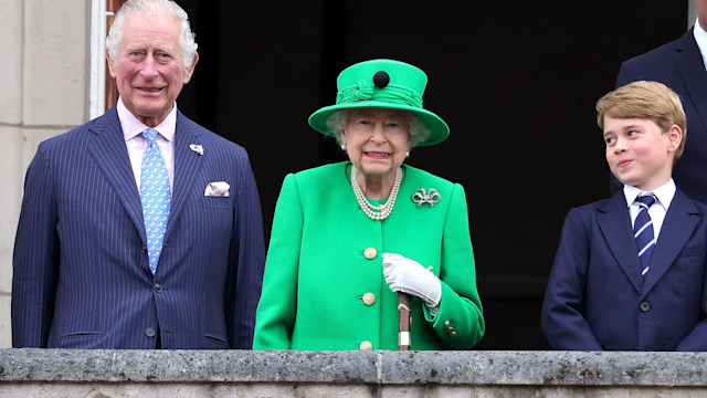 Prince George, King Charles and Queen Elizabeth 