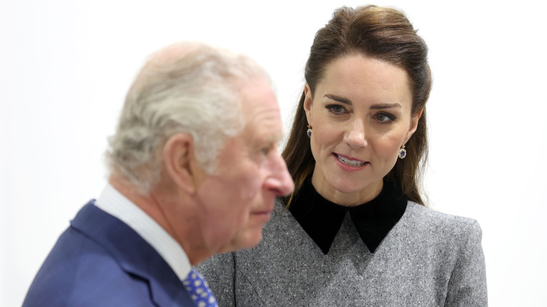 Catherine, Duchess of Cambridge and Prince Charles, Prince of Wales during their visit to The Prince's Foundation training site for arts and culture in 2022 