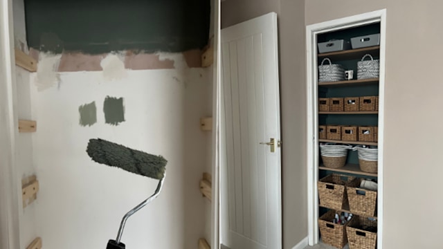 paint roller and painted cupboard