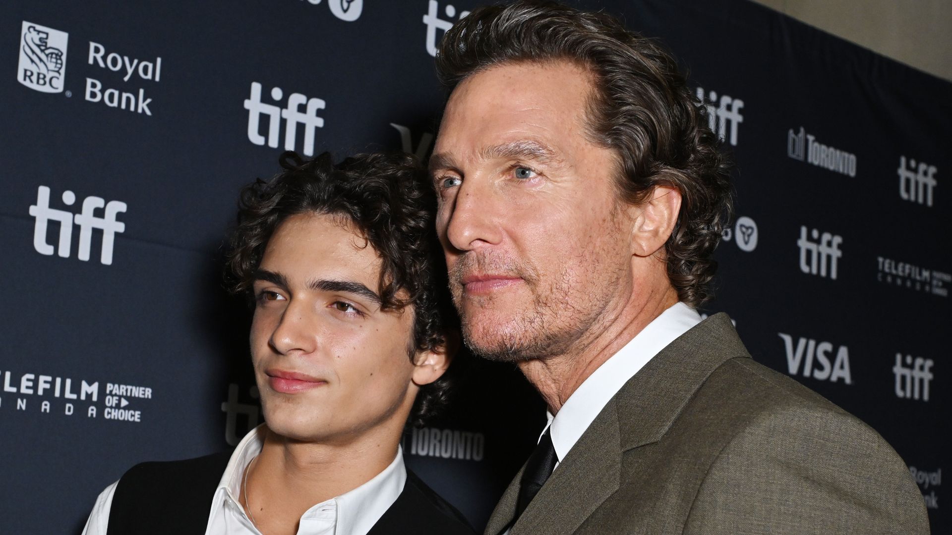 Levi Alves McConaughey and Matthew McConaughey attend the premiere of "The Lost Bus" during the 2025 Toronto International Film Festival at Princess of Wales Theatre on September 05, 2025 in Toronto, Ontario.