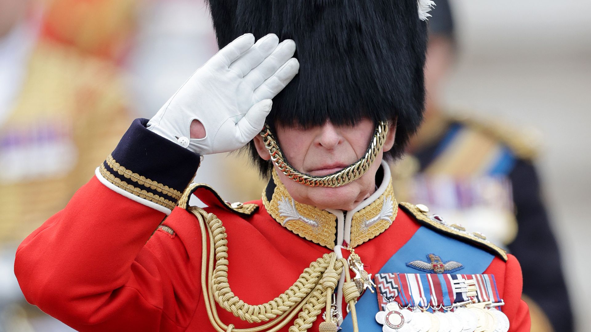 King Charles giving salute at Trooping 2023