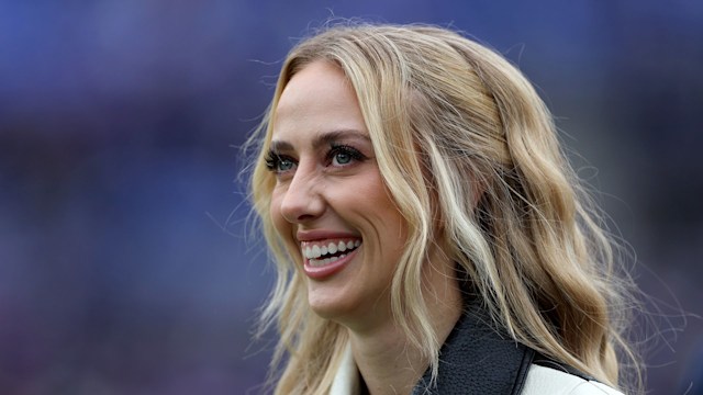 Brittany Mahomes, wife of Patrick Mahomes #15 of the Kansas City Chiefs, is seen on the field prior to the AFC Championship Game against the Baltimore Ravens at M&T Bank Stadium on January 28, 2024 in Baltimore, Maryland