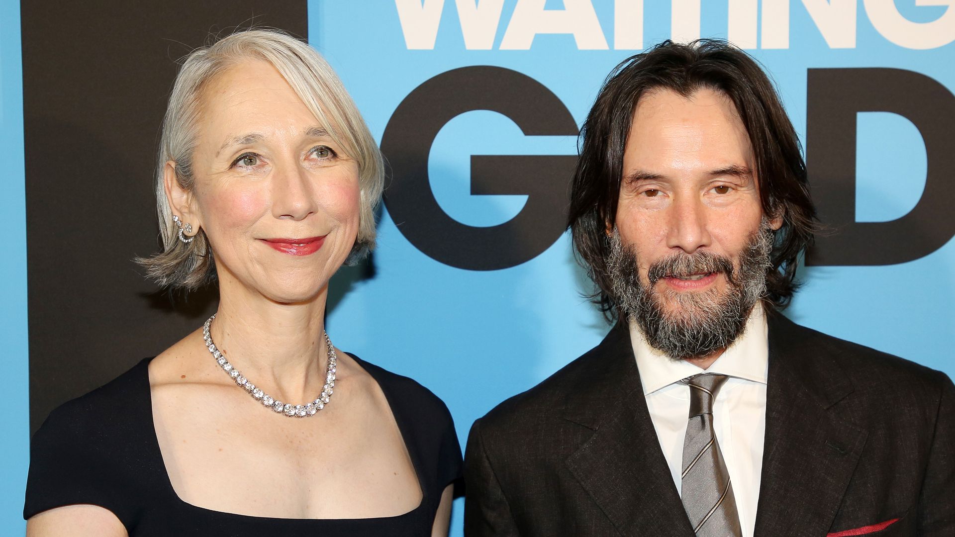 NEW YORK, NEW YORK - SEPTEMBER 28: Alexandra Grant and Keanu Reeves pose at the opening night of the new Jamie Lloyd production of "Waiting for Godot" 