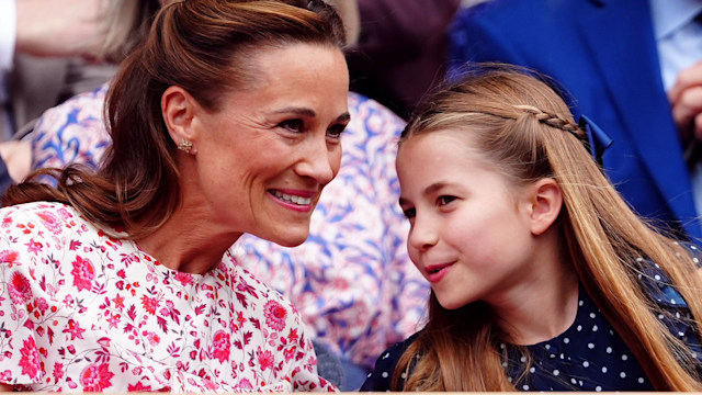 Pippa Middleton and Princess Charlotte in the royal box on day fourteen of the 2024 Wimbledon 