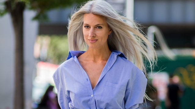 Sarah Harris grey hair outside Proenza Schouler on September 12, 2016 in New York City.