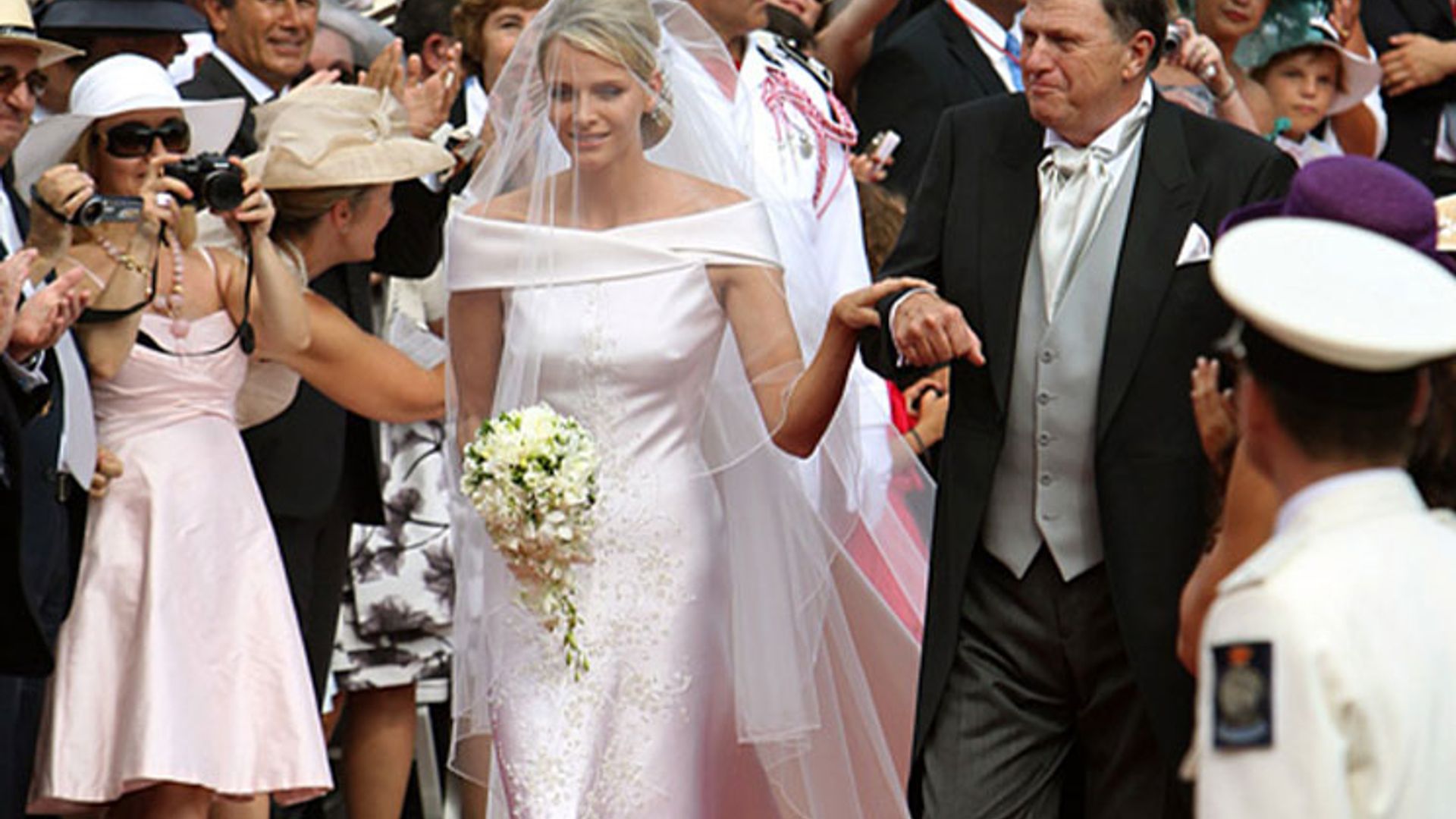 Princess Charlene arrives in beautiful Armani bridal gown | HELLO!