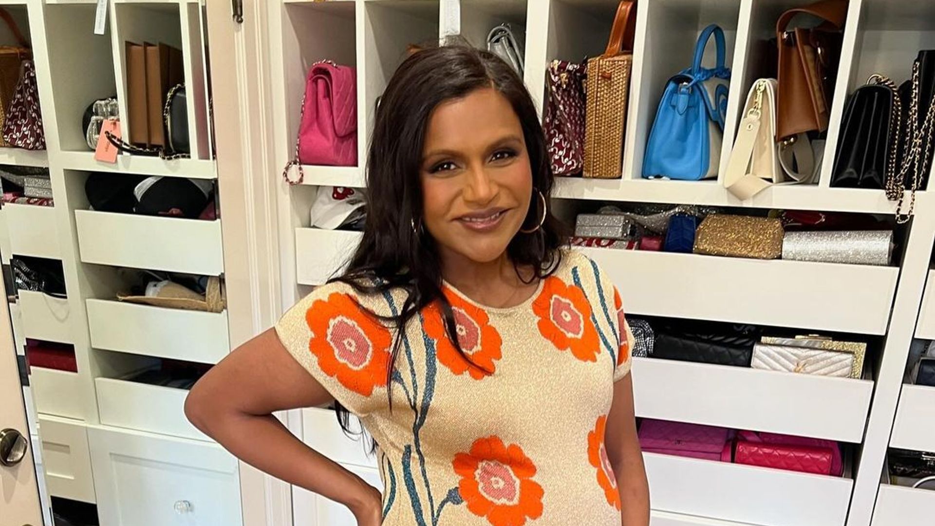Mindy Kaling displays her baby bump from her third pregnancy with Anne, which she'd kept a secret