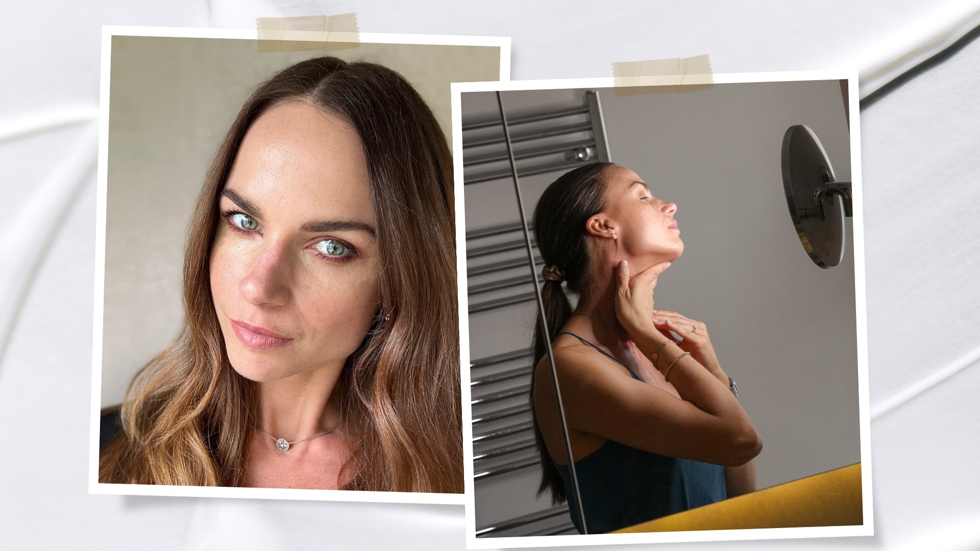 Nathalie Schyllert selfie and applying skincare 