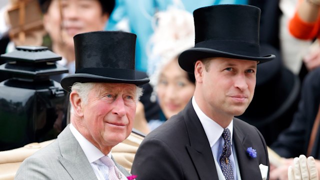 King Charles and Prince William in suits and top hats