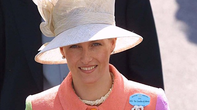  duchess Sophie in rainbow stripe jacket and white hat