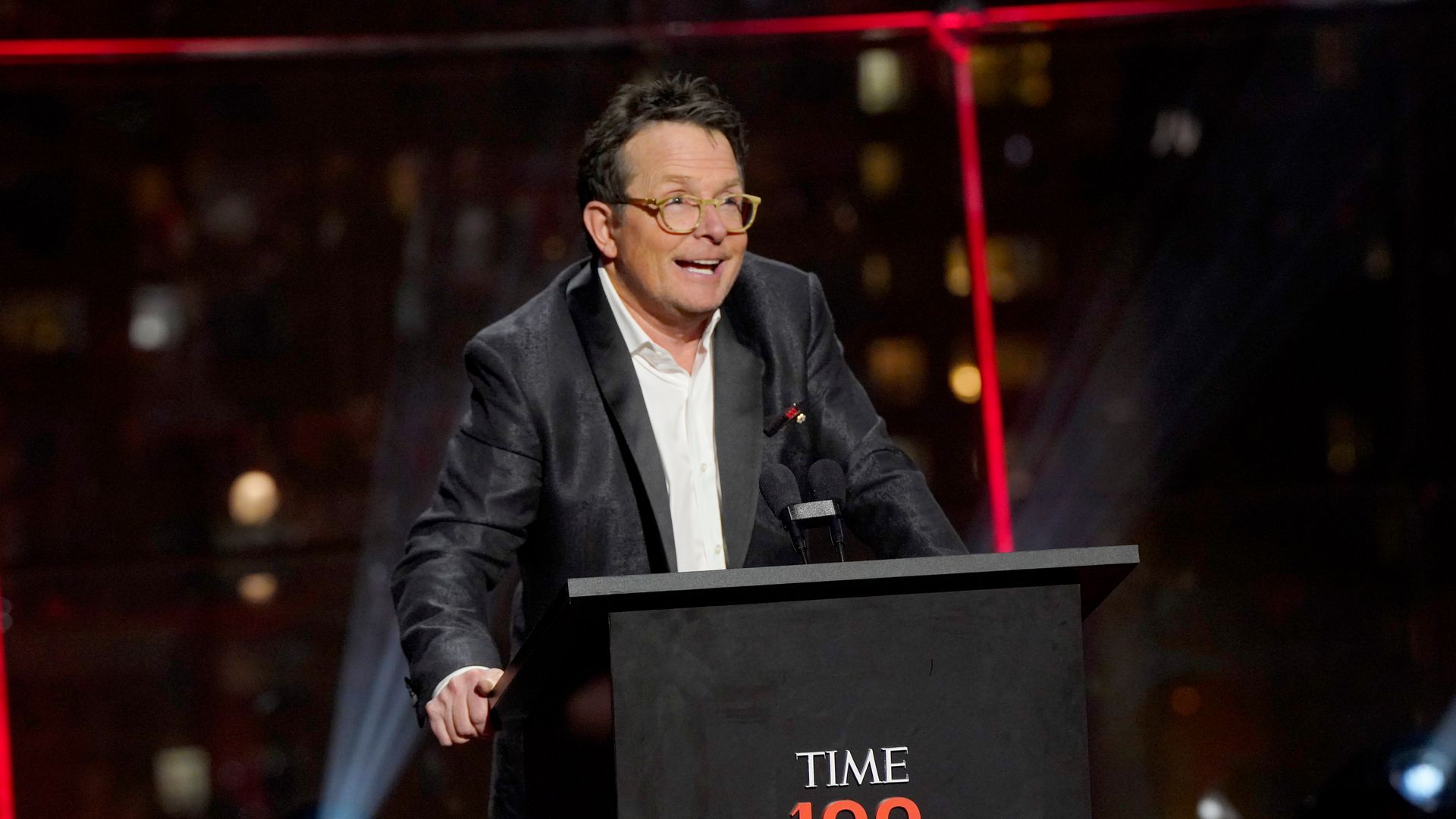 Michael J. Fox speaks onstage at the 2024 TIME100 Gala at Jazz at Lincoln Center on April 25, 2024 in New York City. (Photo by Sean Zanni/Patrick McMullan via Getty Images)
