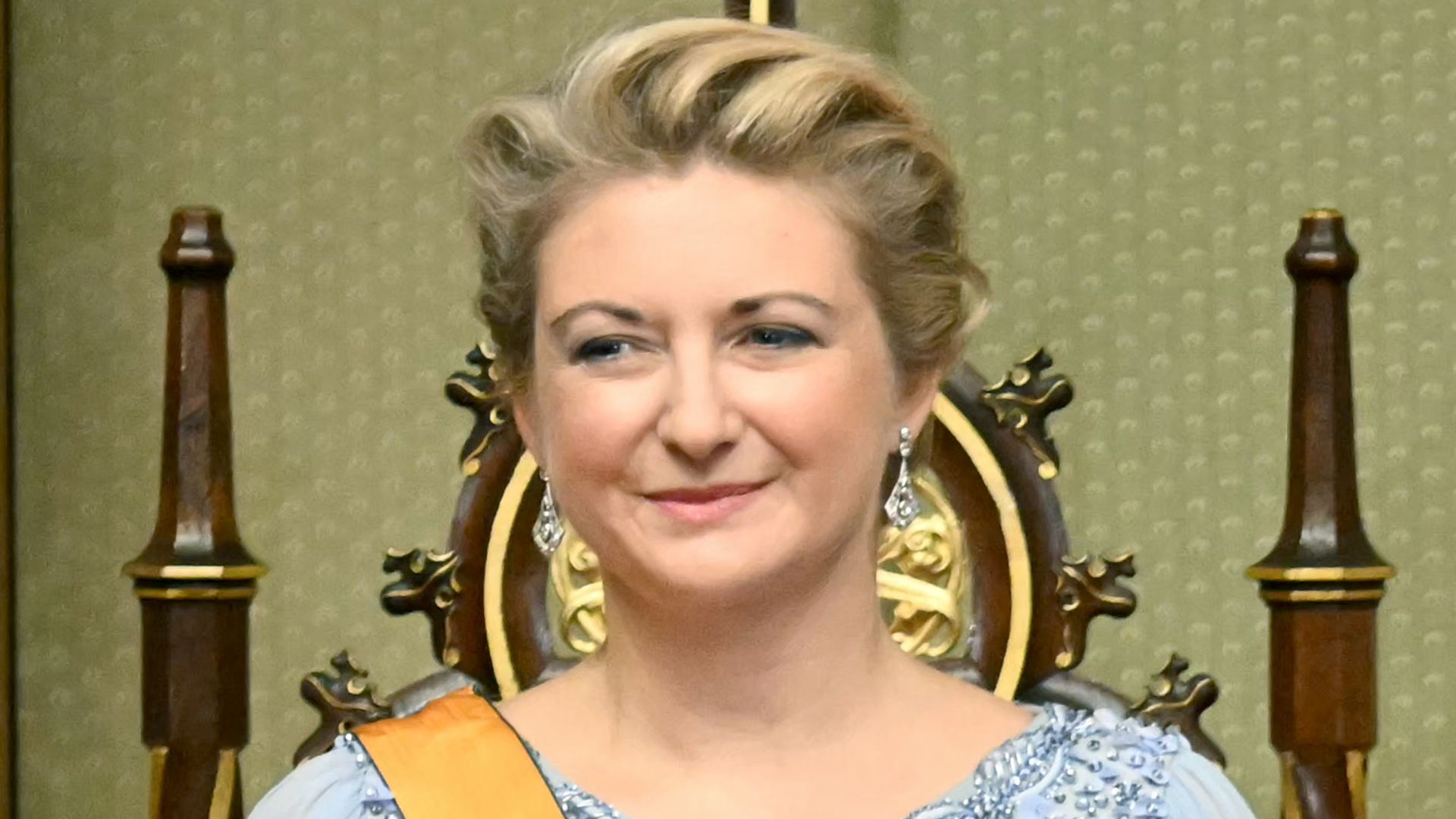 Luxembourg's Grand Duke Guillaume (R) and Grand Duchess Stephanie stand at the start of their swearing-in ceremony as Grand Duke and Duchess at the Chamber of Deputies in Luxembourg city on October 3, 2025. Luxembourg will enthrone a new sovereign today with Prince Guillaume set to succeed his father, Grand Duke Henri, who officially abdicates on the same day, ending a 25-year reign. (Photo by NICOLAS TUCAT / AFP) (Photo by NICOLAS TUCAT/AFP via Getty Images)          