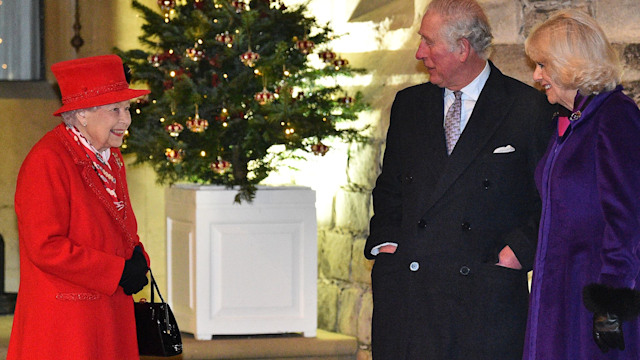 The late Queen Elizabeth II with Prince Charles and Camilla at Christmas
