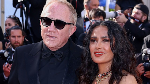 rancois-Henri Pinault and Salma Hayek attend the "Emilia Perez" Red Carpet at the 77th annual Cannes Film Festival at Palais des Festivals on May 18, 2024 in Cannes, France. 