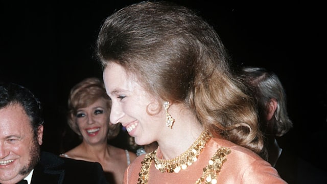 Princess Anne, with comedian and singer Harry Secombe, attends  the "Fall In the Stars" show in aid of the Army Benevolent Fund at the London Palladium. 