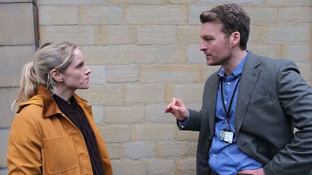 Matt Stokoe and Sophie Rundle as Pat Holman and PC Joanna Marshall in After the Flood