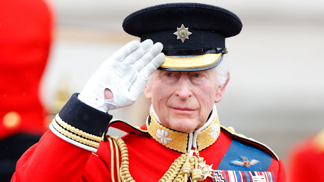 The King saluting at Trooping the Colour
