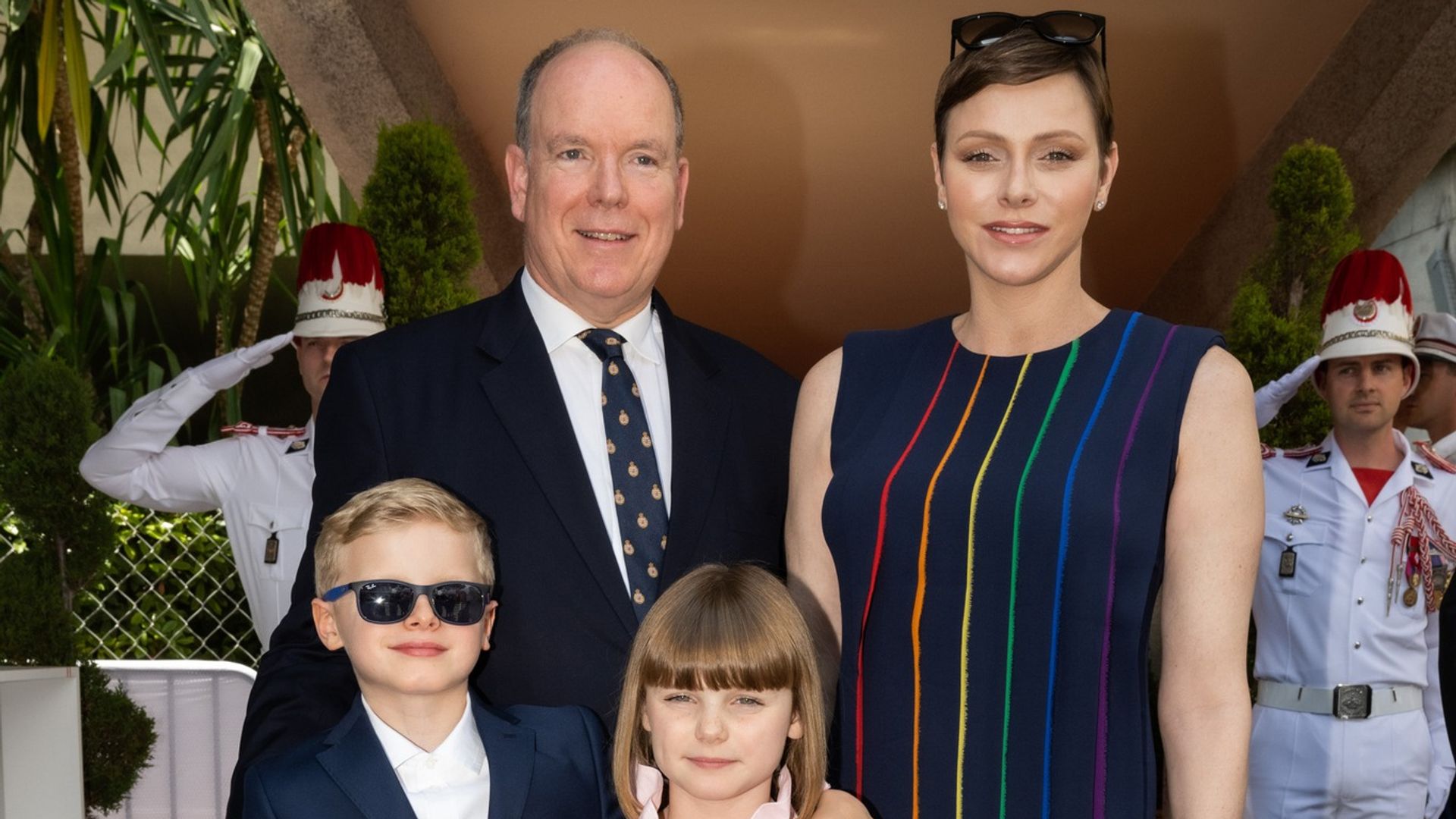 Prince Albert, Princess Charlene and their twins Prince Jacques and Princess Gabriella attend Monaco Grand Prix