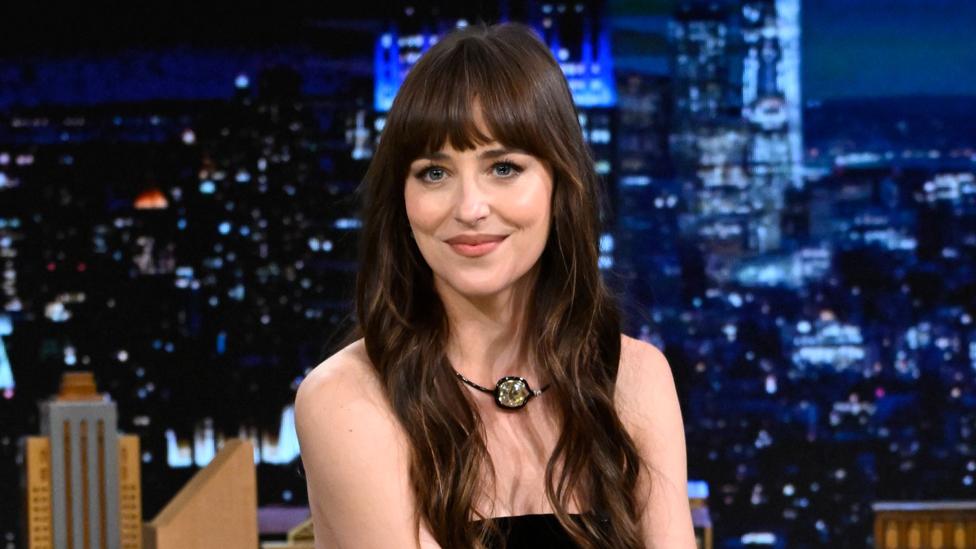 THE TONIGHT SHOW STARRING JIMMY FALLON -- Episode 1906 -- Pictured: Actress Dakota Johnson during an interview on Monday, January 22, 2024 -- (Photo by: Todd Owyoung/NBC via Getty Images)