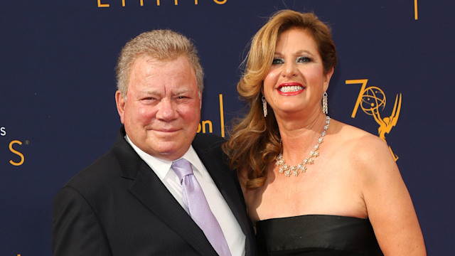 William Shatner and wife Elizabeth dressed in black tie evening wear while attending the Emmy Awards