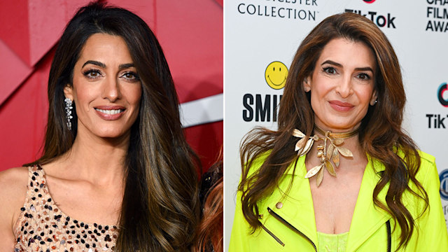 Split image of Amal Clooney and her sister Tala Alamuddin