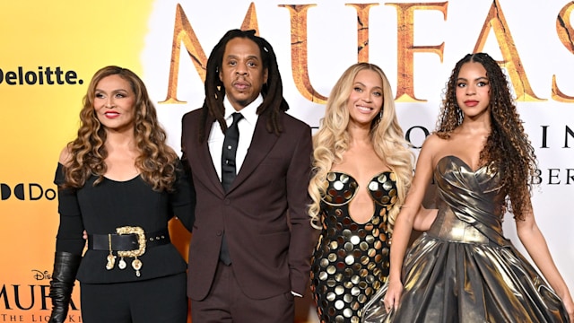 Tina Knowles, Jay-Z, Beyoncé and Blue Ivy Carter attend the Los Angeles Premiere of Disney's "Mufasa: The Lion King" at Dolby Theatre on December 09, 2024 in Hollywood, California