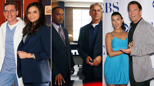 Split image of Brian Dietzen and Katrina Law/ Rocky Carroll and Mark Harmon / Cote de Pablo and Michael Weatherly