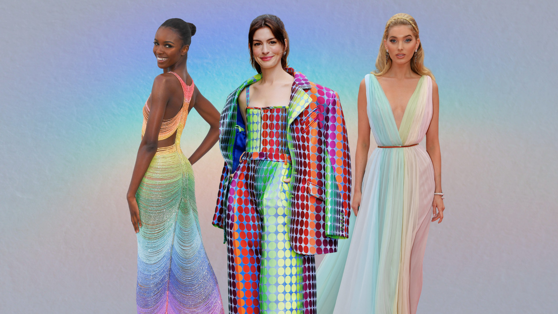 composite image of stars in rainbow dresses 