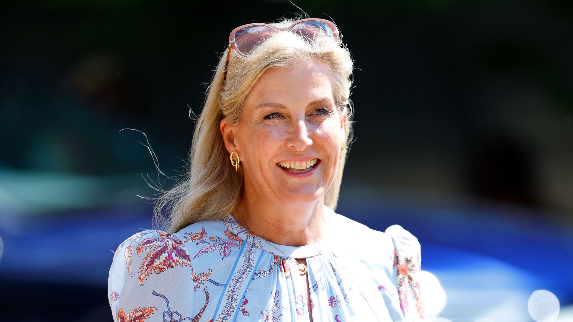 Duchess Sophie wearing blue floral dress