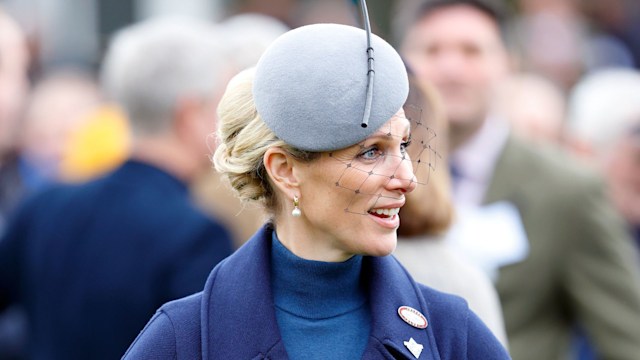 Zara Tindall attends day 1 'Champion Day' of the Cheltenham Festival at Cheltenham Racecourse on March 12, 2024 in Cheltenham