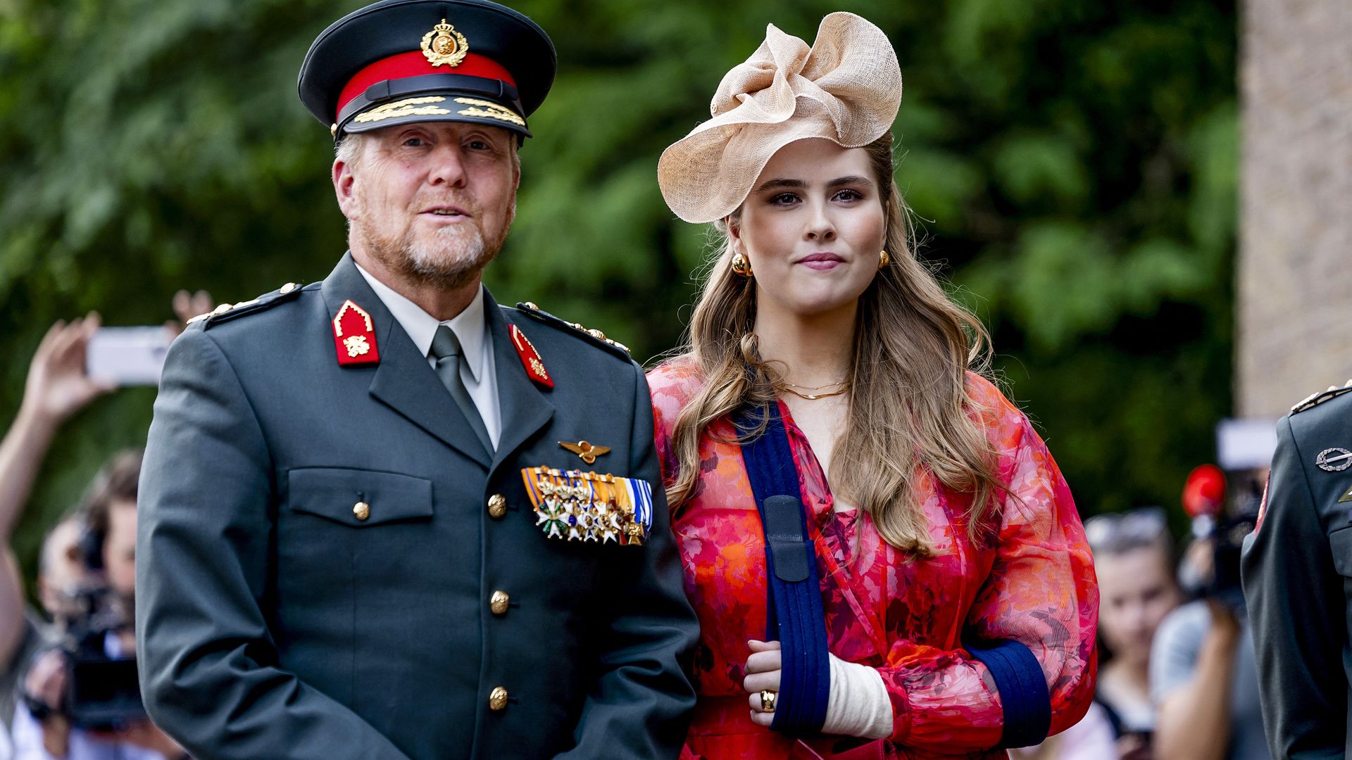 Netherlands' King Willem-Alexander and Netherlands' Crown Princess Amalia arrive at the parade ground of the Prince Bernhard Barracks