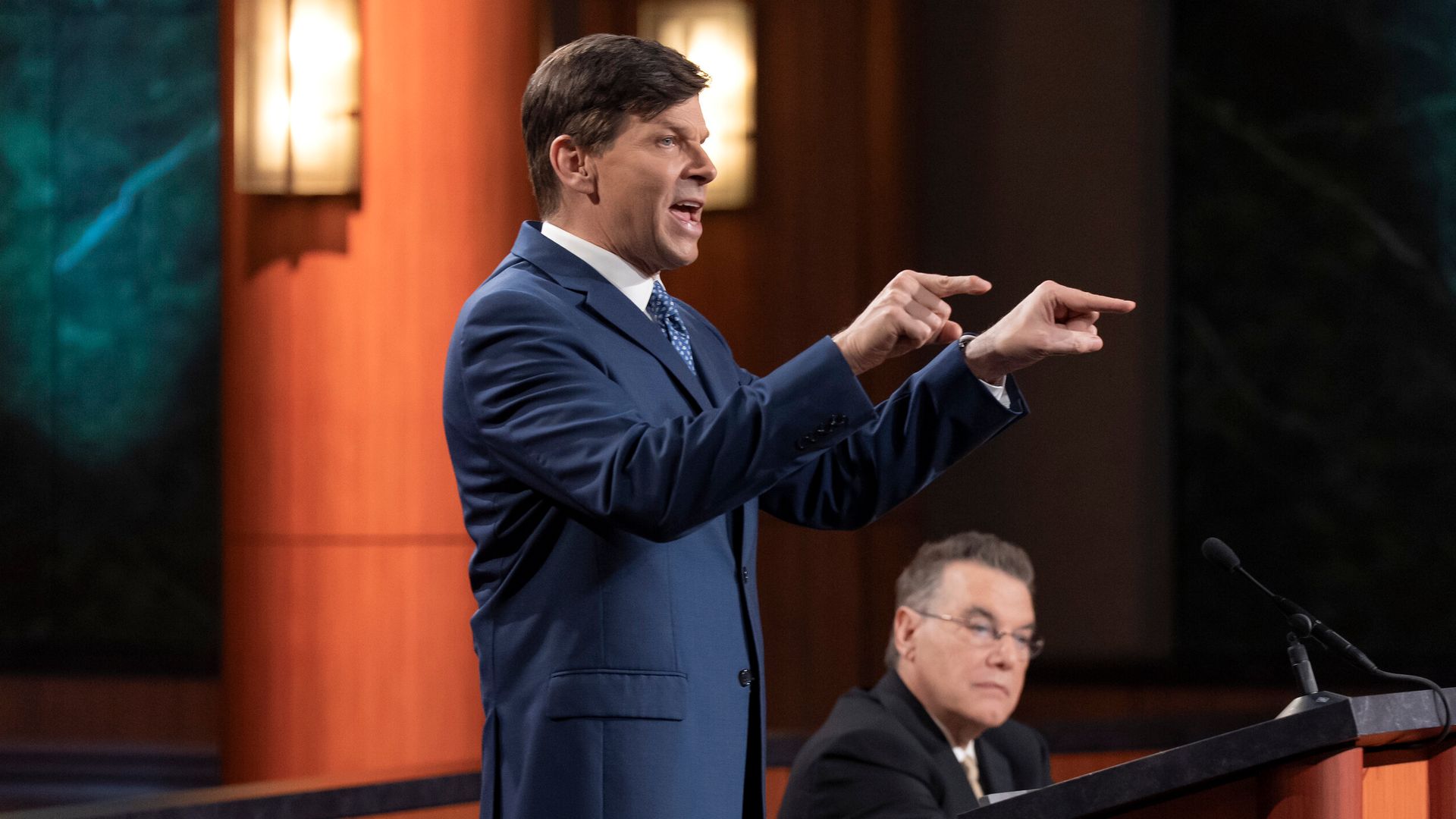 lawyer talking on stand in court