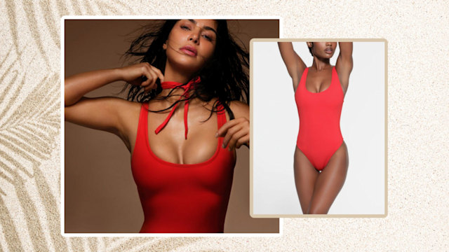 kim kardashian red swimsuit skims