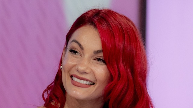 dianne buswell in beige top and tartan skirt on loose women