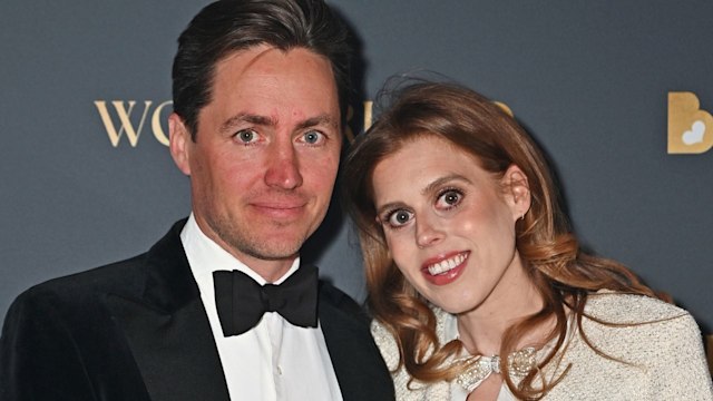 Princess Beatrice in white with her husband Edoardo Mapelli Mozzi in a suit