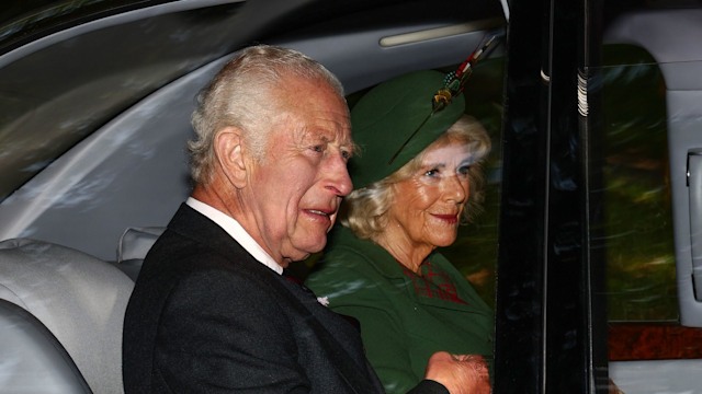 King Charles III and Queen Camilla arrive by car at Crathie Kirk to attend the church service on September 08, 2024 in Crathie, Aberdeenshire. This Sunday marks the second anniversary of the death of the UK's longest reigning monarch, Queen Elizabeth II.