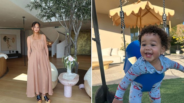 Chrissy teigen at home with son wren in swing