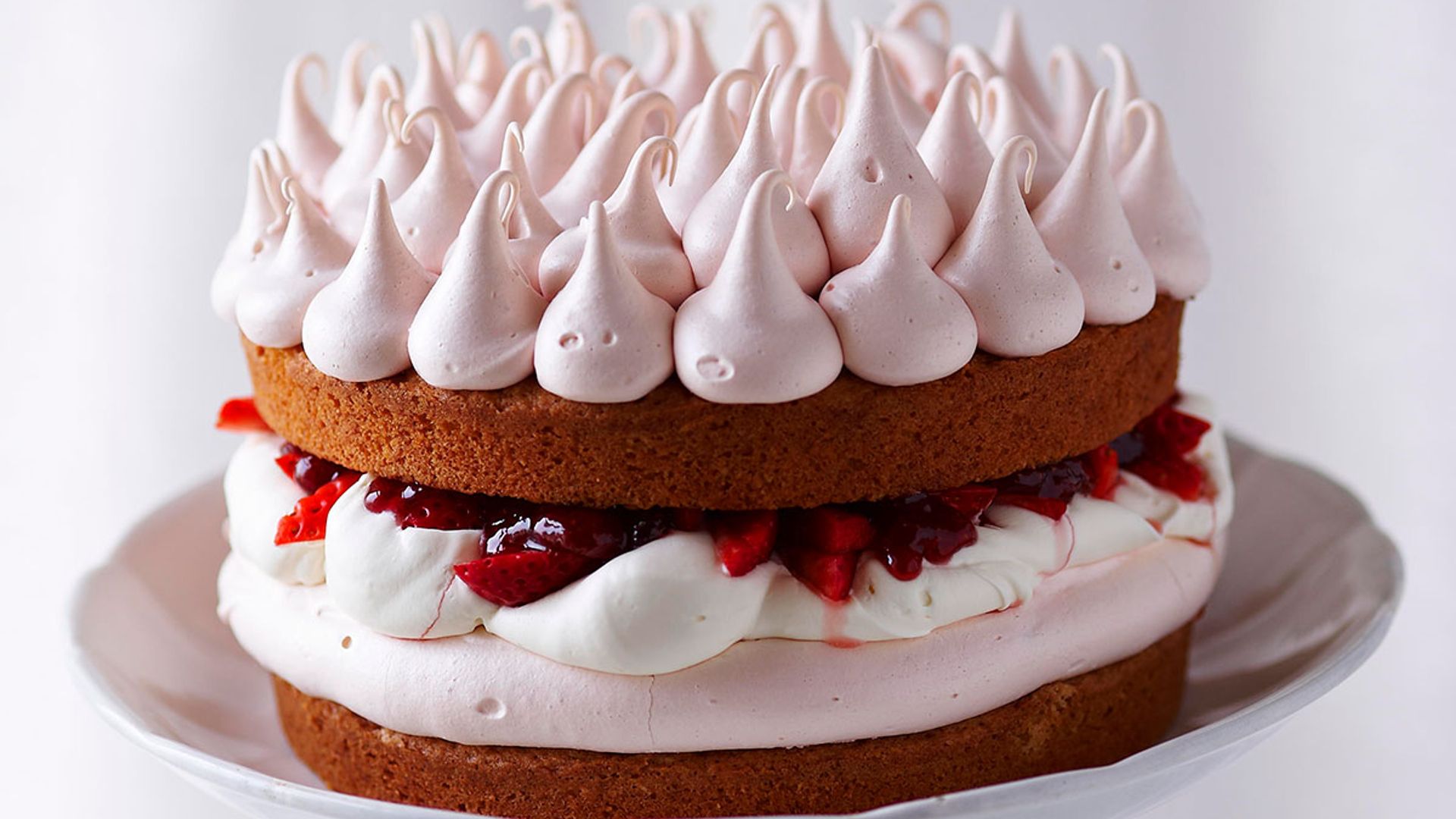Bake along with the Great British Bake Off's Dessert Week with this layered berry meringue cake recipe